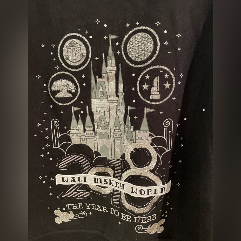 Disney Parks Zip Up Hoodie Black Silver Mickey 2018 The Year To Be Here Large